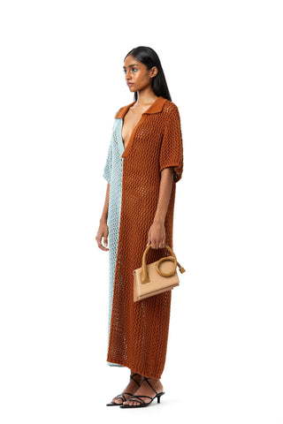 Two-Tone Knit Midi Dress