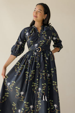 EMBROIDERED RAGALAN SLEEVE VOLUME MAXI SHIRT DRESS