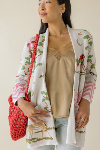 Cotton Jacquard Cardigan With Belt