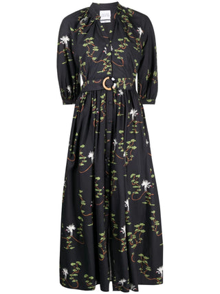 EMBROIDERED RAGALAN SLEEVE VOLUME MAXI SHIRT DRESS